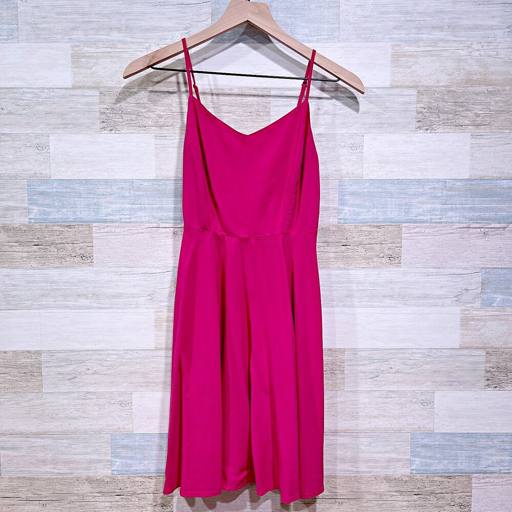Old Navy Fit & Flare Cami Dress Hot Pink Smocked Back Sleeveless Womens Small